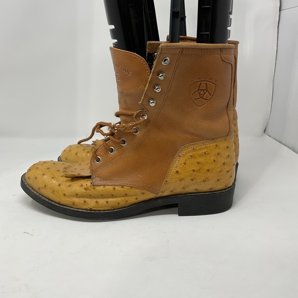 EUC Ariat two-tone Ostrich Leather lace up Boots sz 9 (XHUVJI)